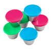 TableCraft (Set of 6) Round Stainless Steel Ramekins - Plastic Lids| 3oz